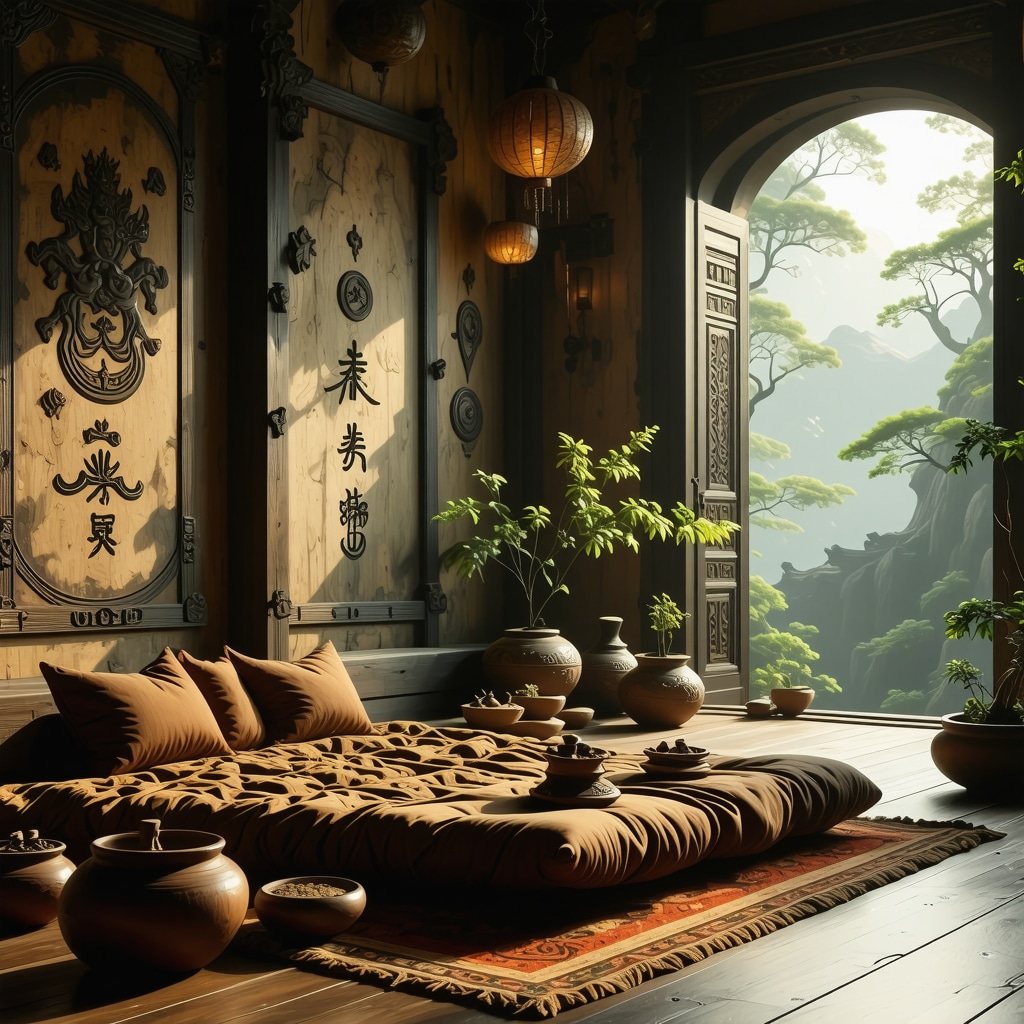 Home interior featuring protective charms placed near entryways with warm ambient light
