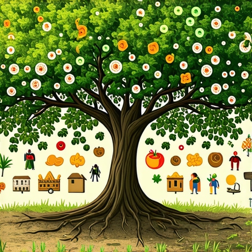 An artistic depiction of an oak tree surrounded by Italian cultural symbols such as the number 13, a hand crossing fingers, and a talisman