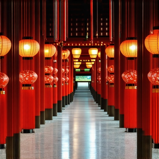 A shrine with lanterns and charms representing Japanese superstitions