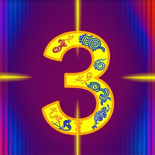 Spiritual Symbols of Number 3 Artistic depiction of the number 3 with spiritual and harmonious symbols