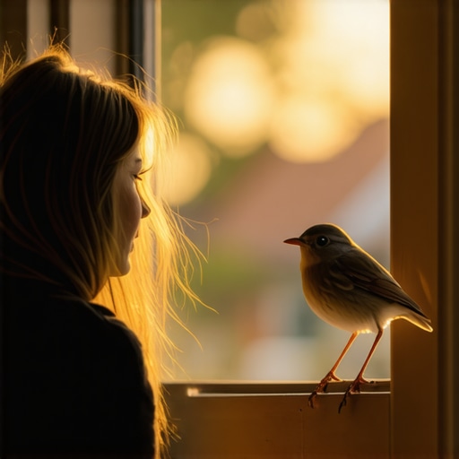 Observing a Robin: A Moment of Intuition A person mindfully observing a robin on a window sill, symbolizing a connection with nature and inner reflection on bird omens.
